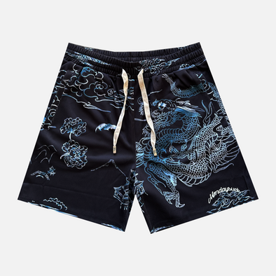 Gradient Dragon Graphic Mesh Shorts