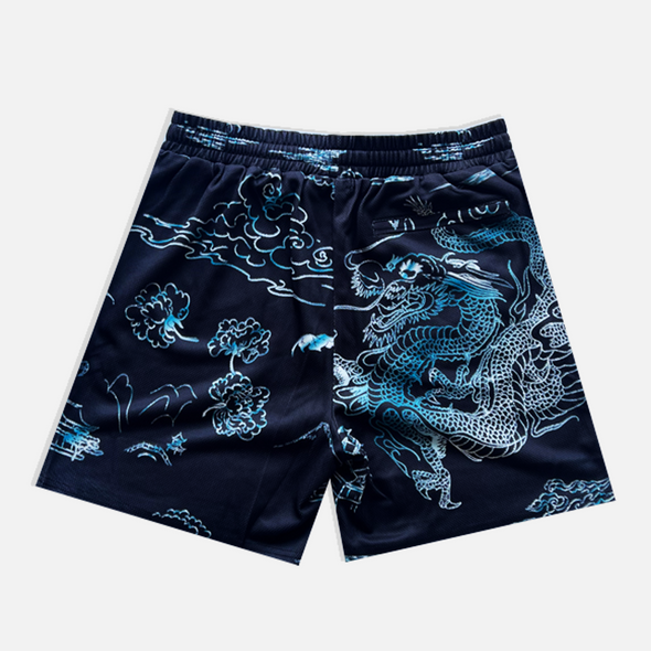 Gradient Dragon Graphic Mesh Shorts
