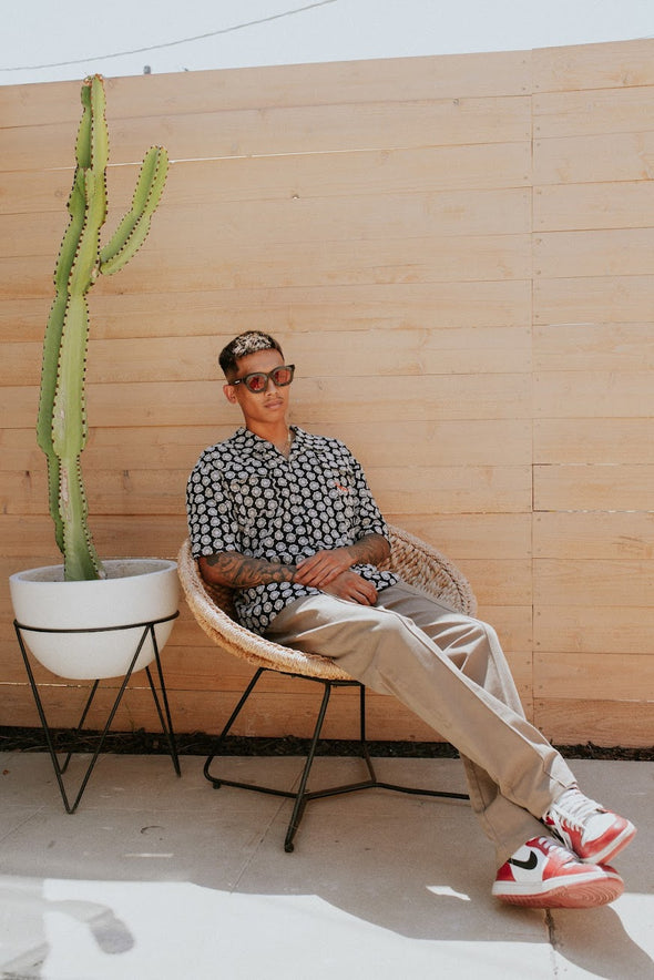 Embroidered Flower Camp Collar Shirt